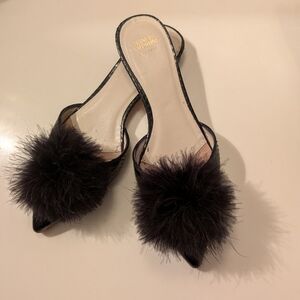 Frances Valentine Elegant Black Pom-Pom Women's Mules | US 6